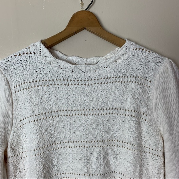 [Loft] White Cottage Core Cut Out Detail Long Sleeve Sweater - Picture 2 of 9